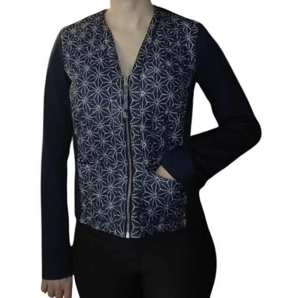 Lululemon Cardigan Again Size 8 Blue Exploded Sashiko Star Inkwell Ghost Jacket - Picture 1 of 5